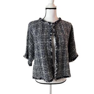St. John Tweed Fringed Jacket Size 12/ L - Dark Blue and White